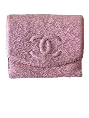Vintage Chanel Coco Caviar Leather Bifold Wallet  Pink